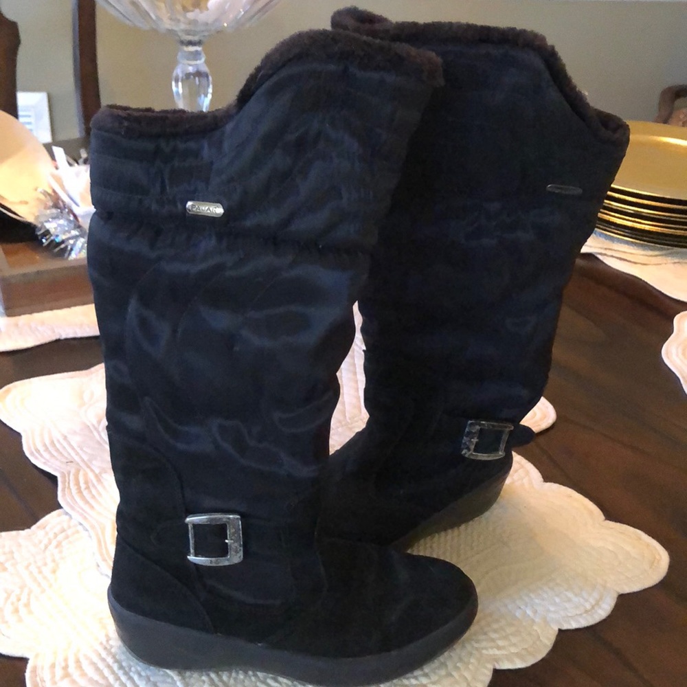 Pajar pullon fabric fold over snow boots with faux fur interior & low wedge heel